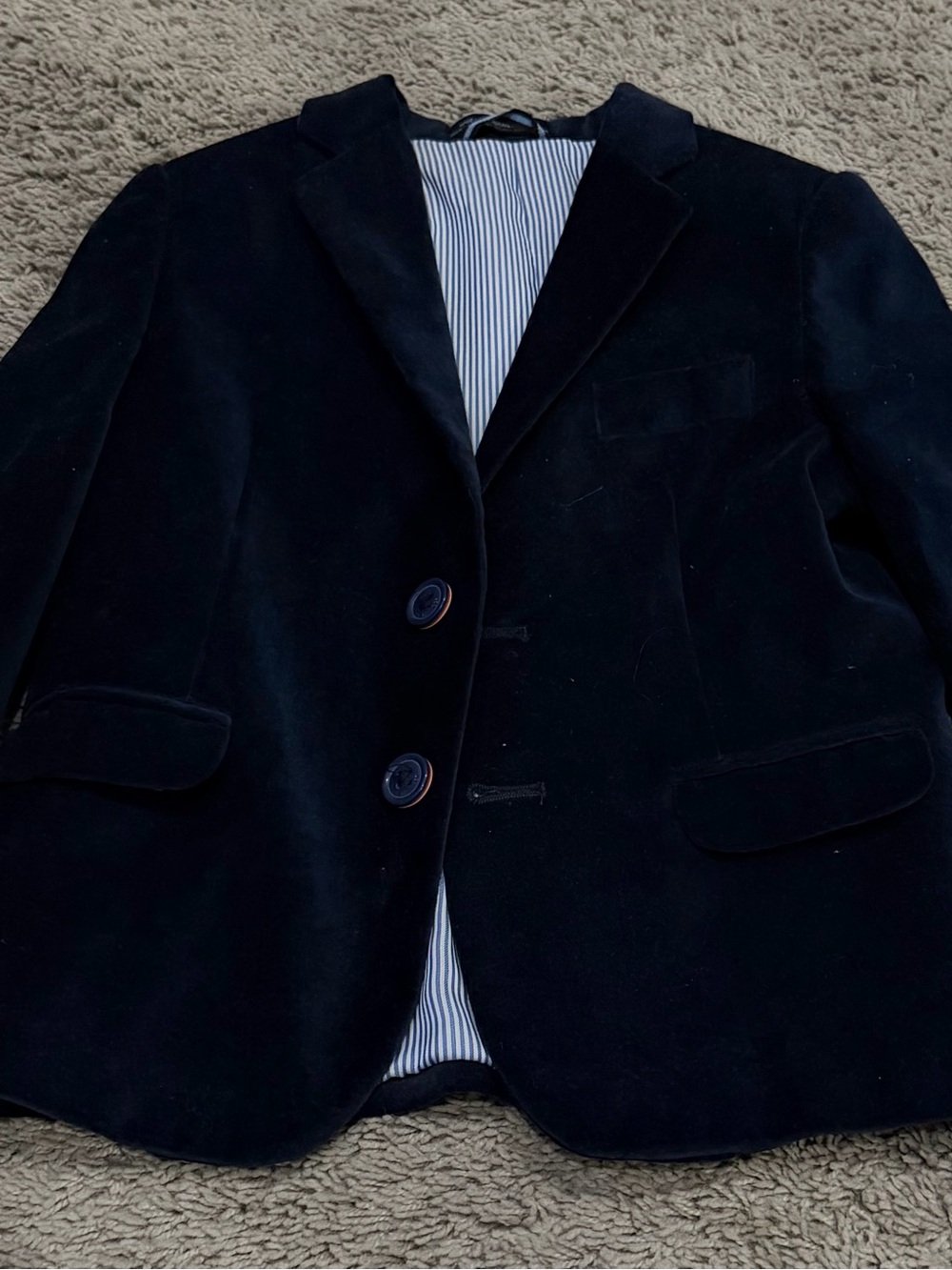 Toddler Boys Navy Velvet Two-Button Blazer